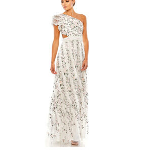 Mac Duggal EMBROIDERED RUFFLED ONE SHOULDER LACE UP GOWN Dress 12